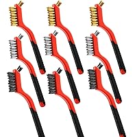 Vista 1 de Cepillo de alambre, 9 piezas, cerdas de nailon/latón/acero inoxidable con mango curvado para limpiar la eliminación de óxido, suciedad, limpieza