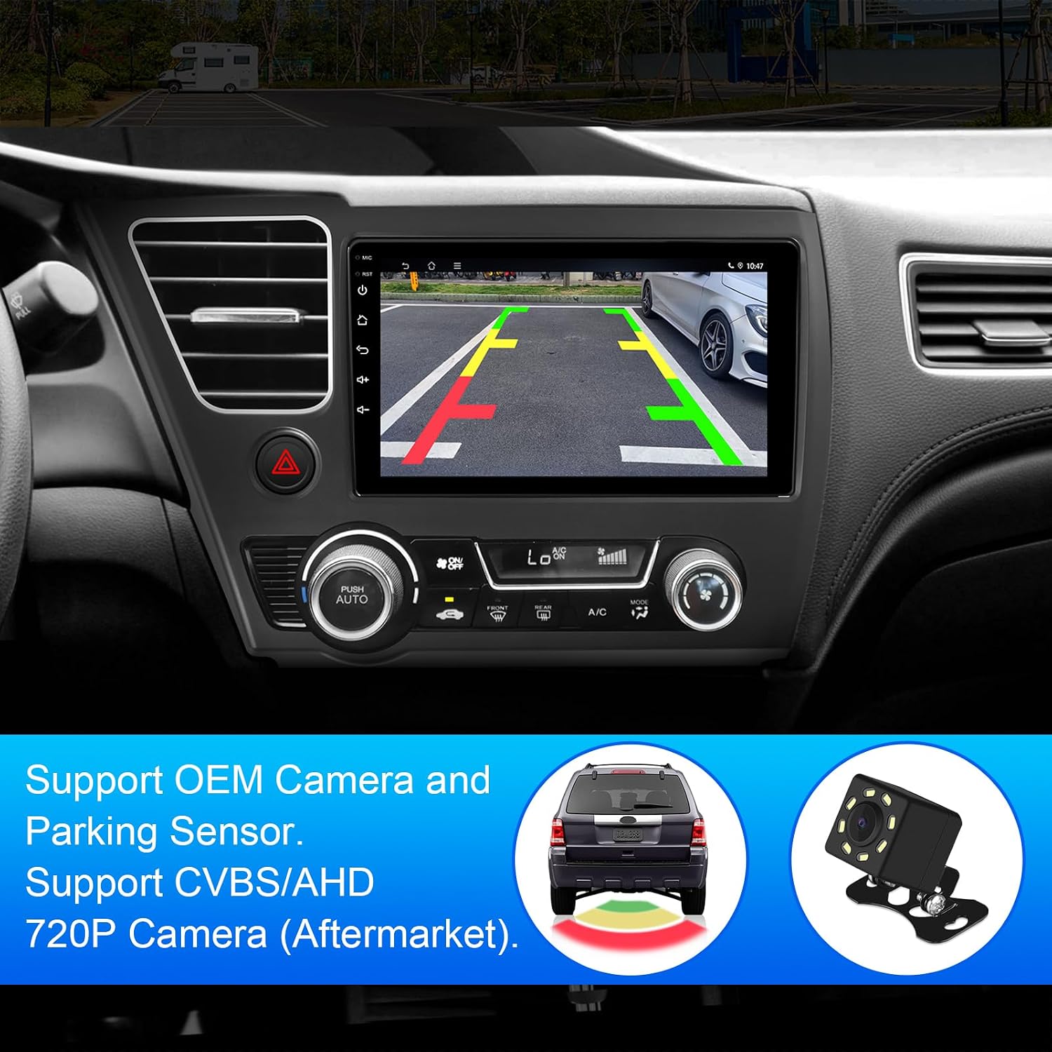 2+32G 9-inch Android 12 Car Stereo for Honda Civic 2013-2015 IPS Touchscreen Screen Car Radio with WiFi 6 Carplay & Android Auto Support Backup Camera GPS FM Navi Bluetooth 5.4 SWC (with Air Outlet)