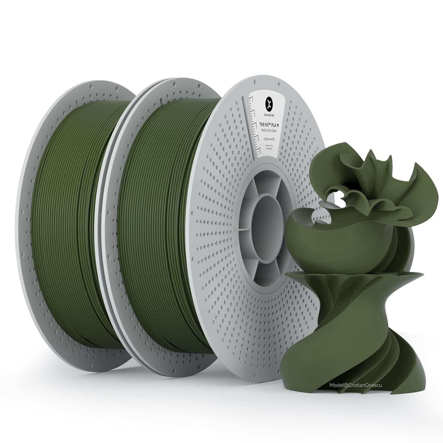 kexcelled Matte PLA Filament 1.75mm，Matte Olive Green PLA 3D Printer Filament Bundle 1kg Reusable Spool(2.2lbs),Pack of 2, with +/-0.03mm Accuracy,Upgraded Tangle-Free Winding for Most FDM Printers