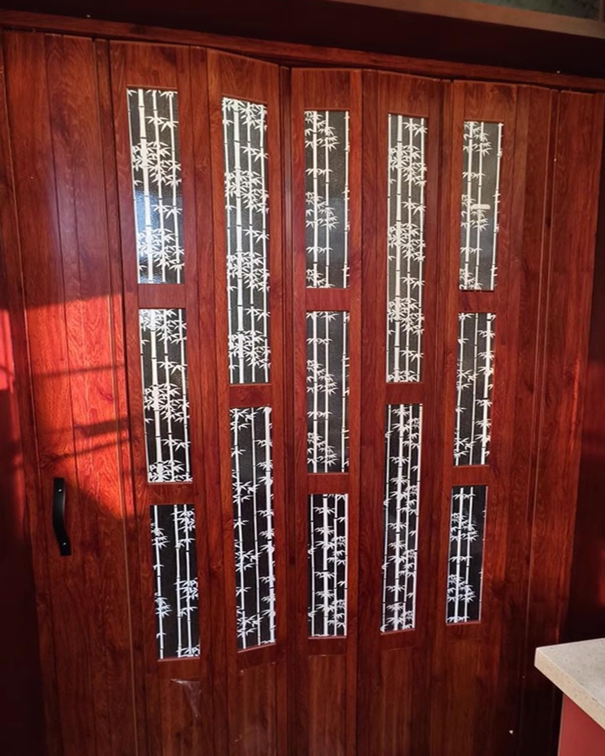 Red Wood Grain Accordion Folding Door - Interior Decorative Closet Door, Privacy Screen for Bedroom/Bathroom/Doorway, 24x80in (61x203.2cm)