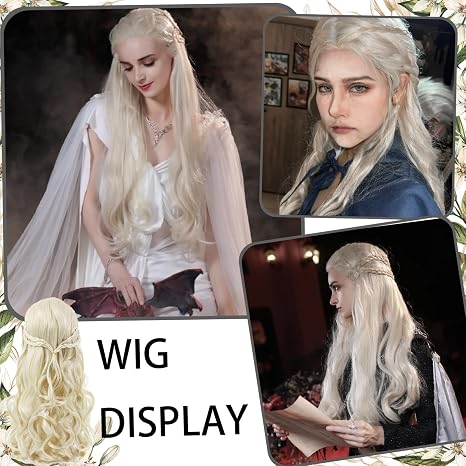Women's Wig Long Blonde (66 cm/26 Inches) - Wavy Synthetic Hair Wig for Carnival & Fancy Dress - Ideal for Vikings Medieval & Cosplay Costumes - Heat Resistant & Adjustable