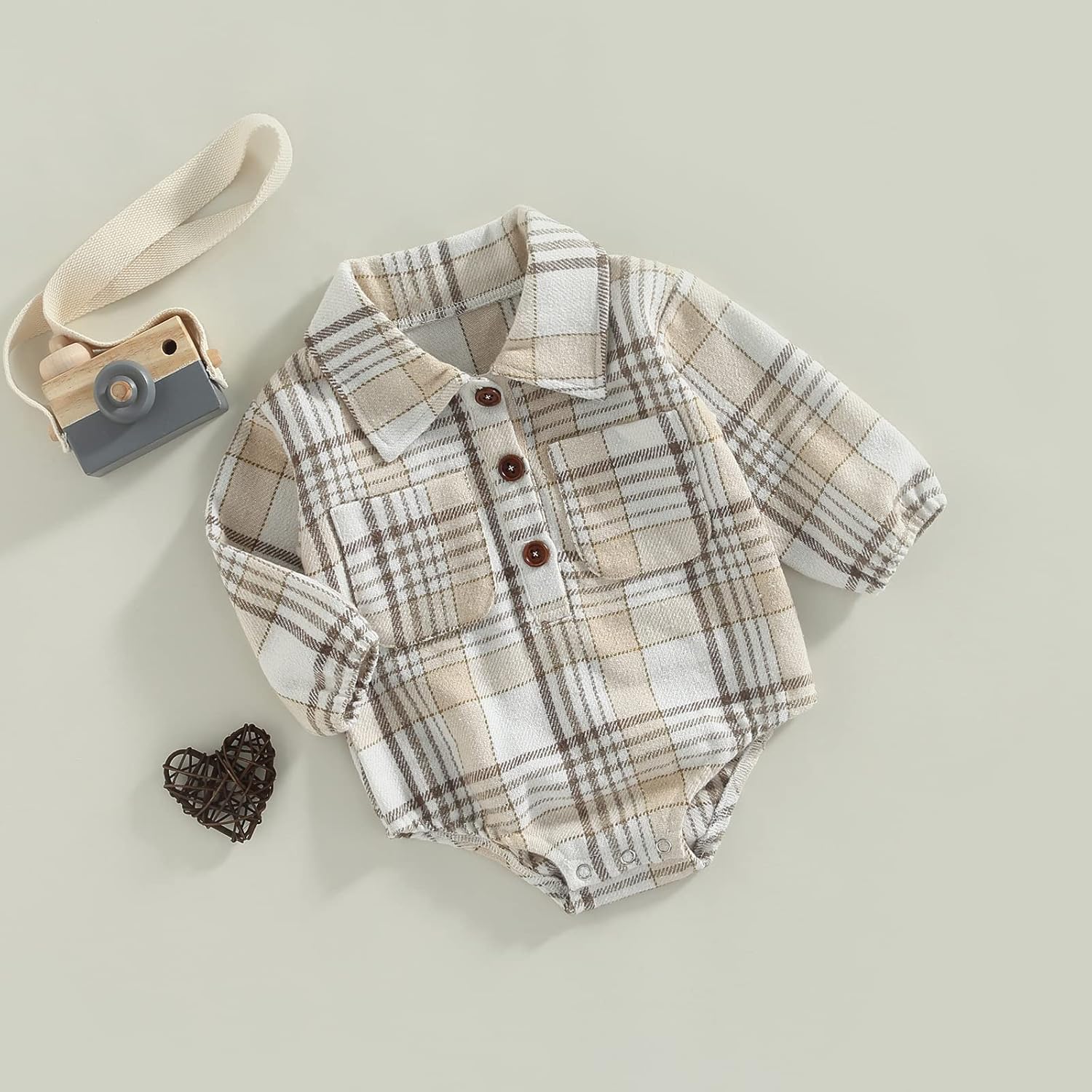 Baby Boy Plaid Shirt Romper Flannel Long Sleeve Oversized Tops Infant Button Down Fall Clothes - Image 7