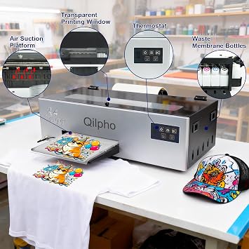 A4 DTF Printer, All-in-One Direct to Film Transfer Printing Machine with White Ink Circulation System & Automatic Cleaning Function, Complete DIY T-Shirt Custom Printing Starter Bundle