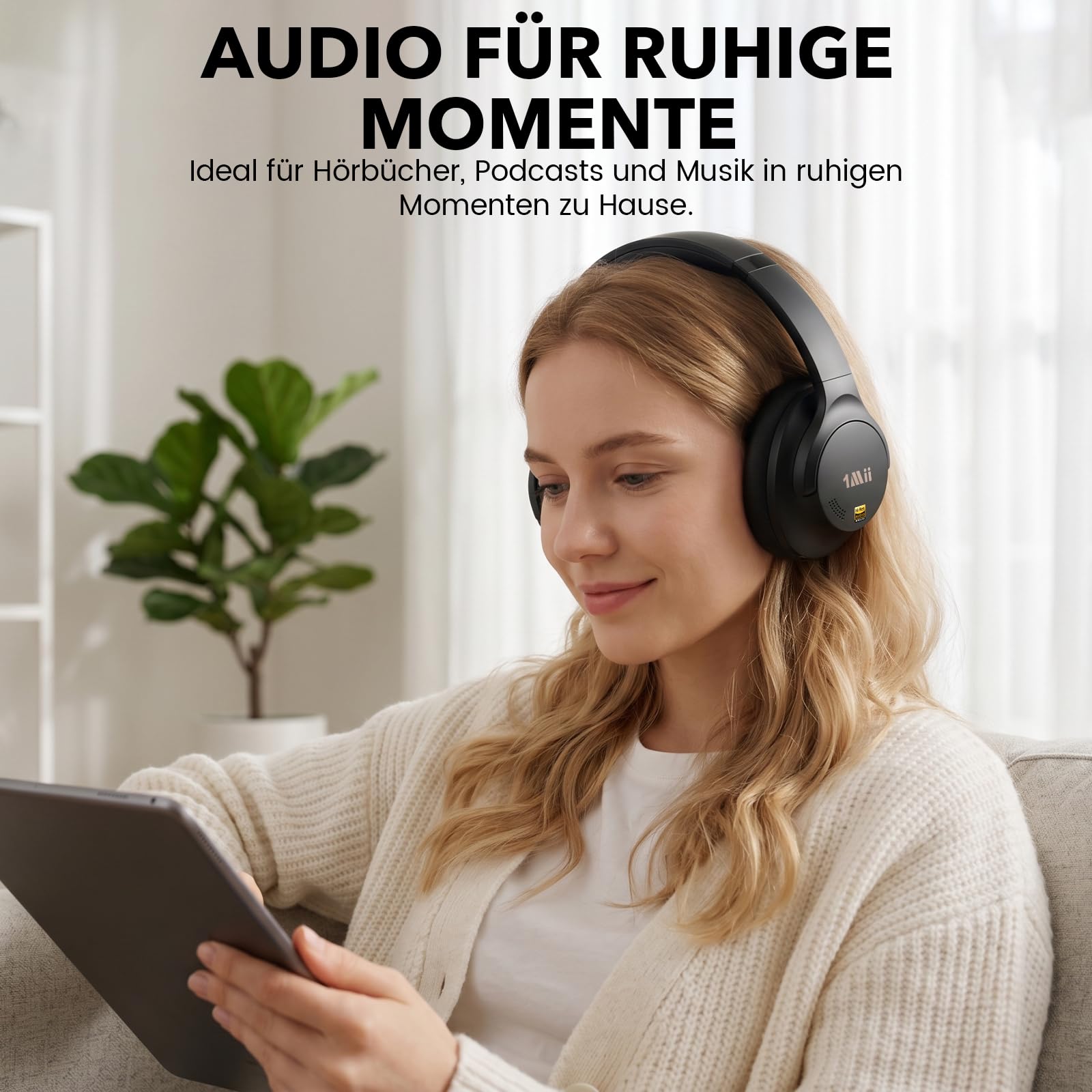1Mii Y8+ Hybrid Active Noise Cancelling Kopfhoerer Over-Ear Bluetooth 6.0 Kopfhörer Kabellos mit 100h Spielzeit, Faltbar Bequemer, LDAC Hi-Res Audio, EQ via App, für Reisen und Flugzeug, Schwarz | Hybrid ANC, 100h Spielzeit, komfortabel, LDAC Hi-Res Audio