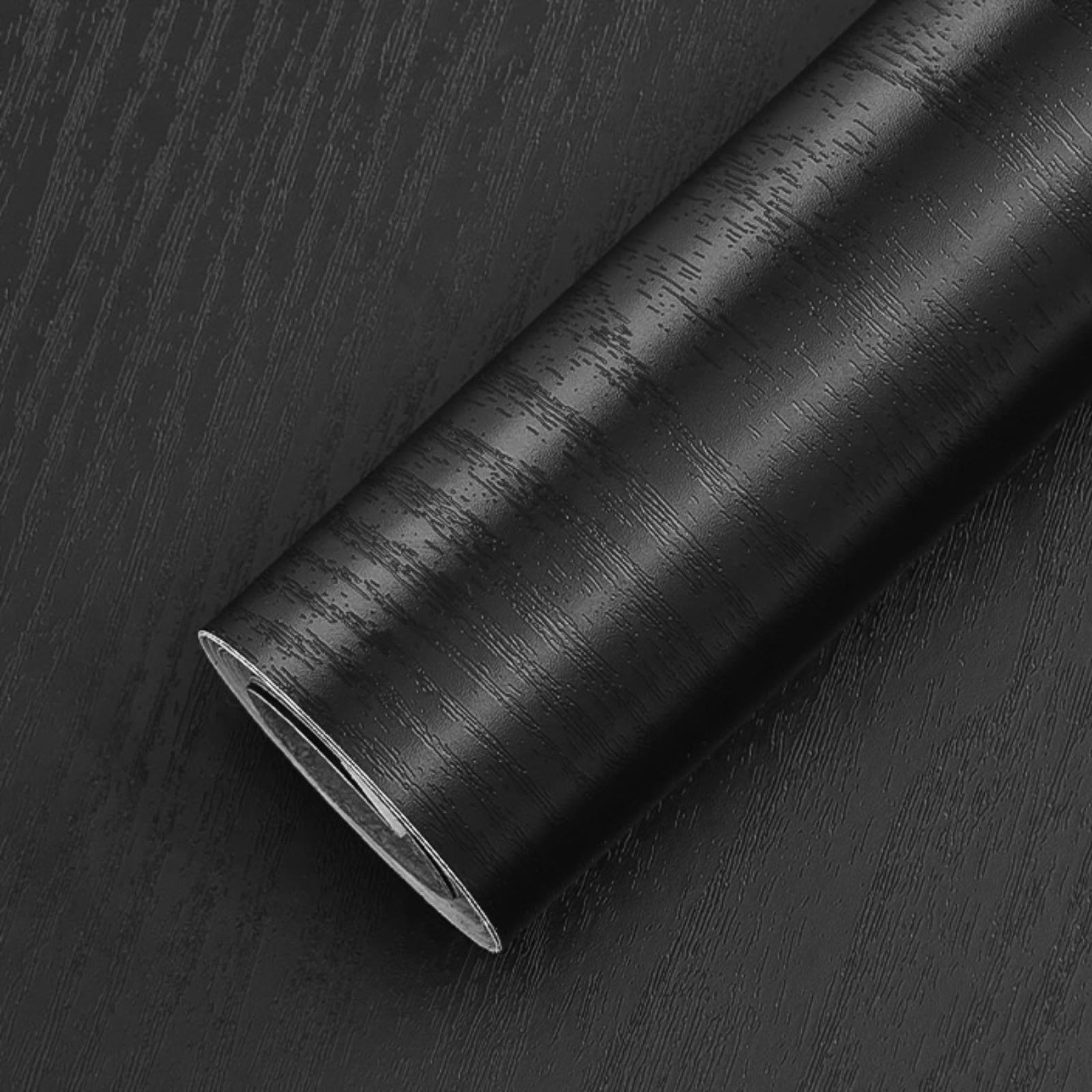 Papier peint vinyle grain de bois noir avec dos adhésif repositionnable