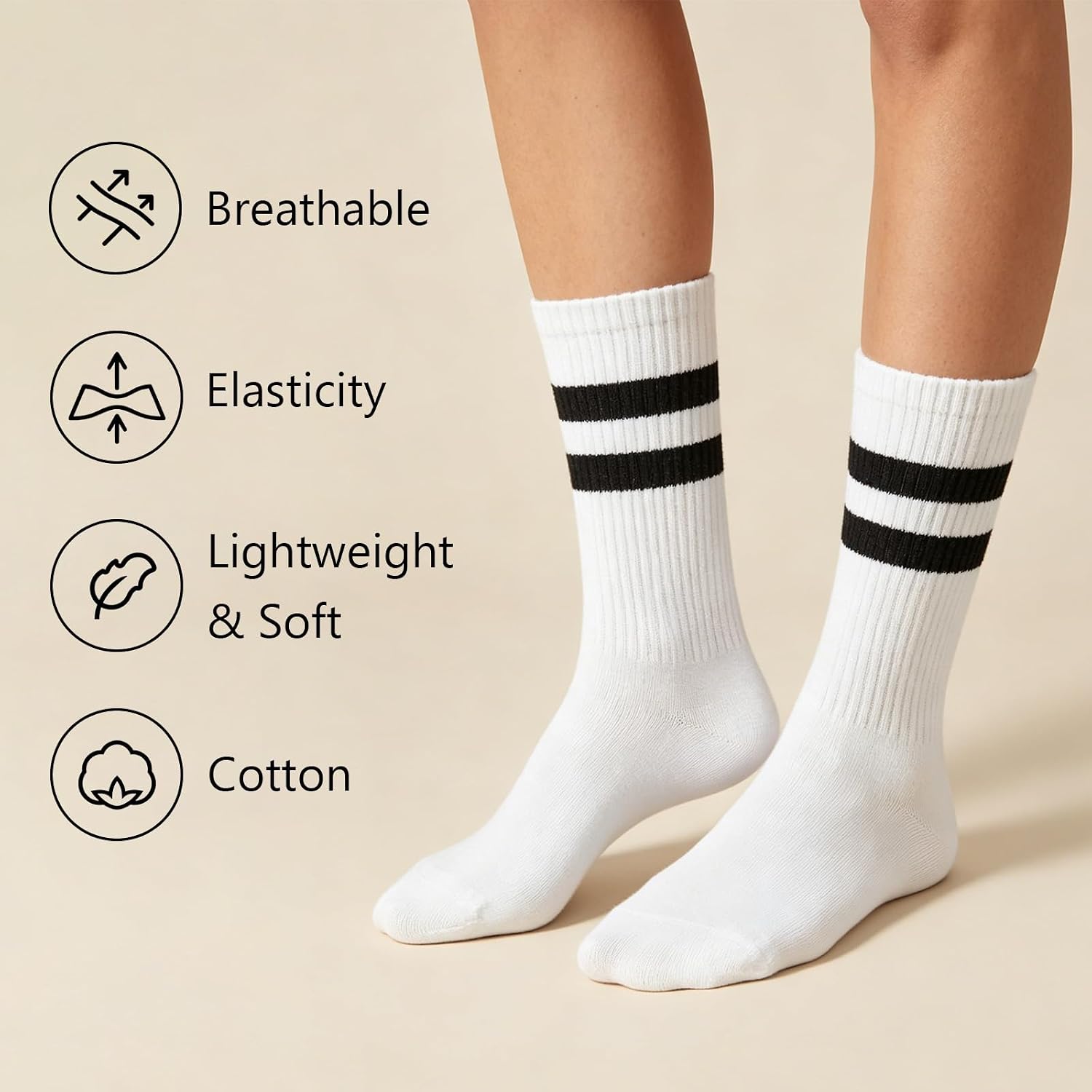 5 Pairs Womens Striped Crew Socks,Casual Cotton Above Ankle Socks for Women | Vintage Calf Socks for Sneakers Loafer,Womens Cozy Athletic Socks for Hiking