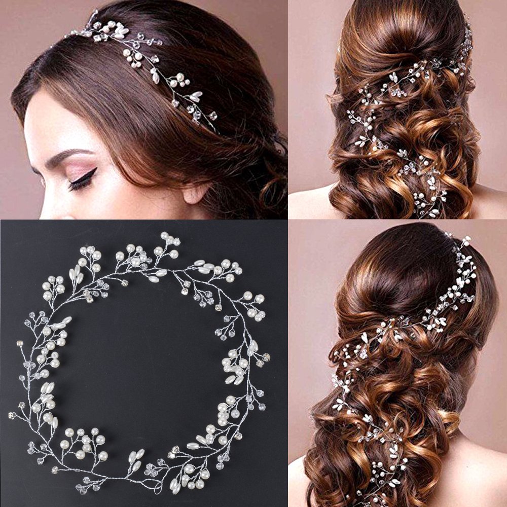 Bandeau Cheveux Femme Avec Fleurs Et Perles - Serre-tête Couronne Princesse - Pour Mariage, Communion, Fête - Lot De 2