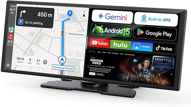 LAMTTO 11" AI Wireless CarPlay Screen with Google Play & Android 15