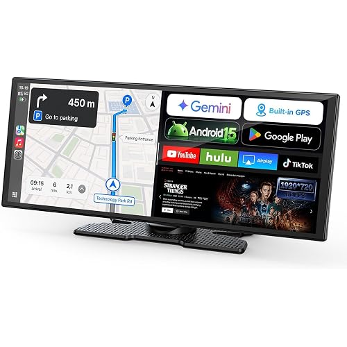 LAMTTO 11" AI Wireless CarPlay Screen with Google Play & Android 15 | Car Play & Android Auto with Gemini AI,Split-Screen,Backup Camera,GPS,60fps,AirPlay,OTA — For Trips,Commutes,Family Travel