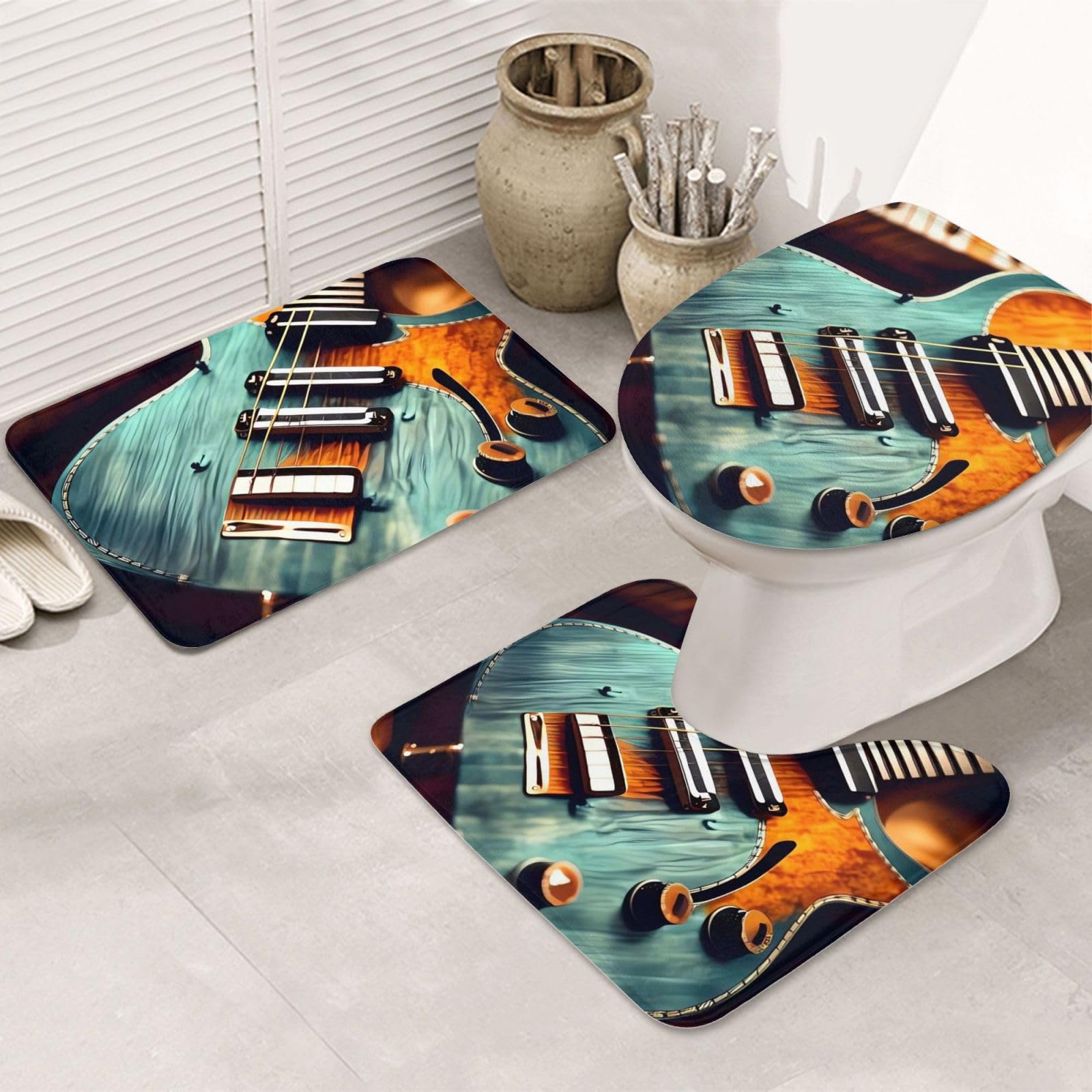 Tapis de bain guitare lot de 3 avec contour U microfibre