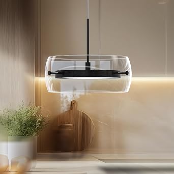 Pendant Lights Kitchen Island Dual-Sided LED Lighting, Black Adjustable Hanging Length, Glass Shade, Dimmable, Modern Ceiling Light Fixture for Dining Room, Bar, Living Room