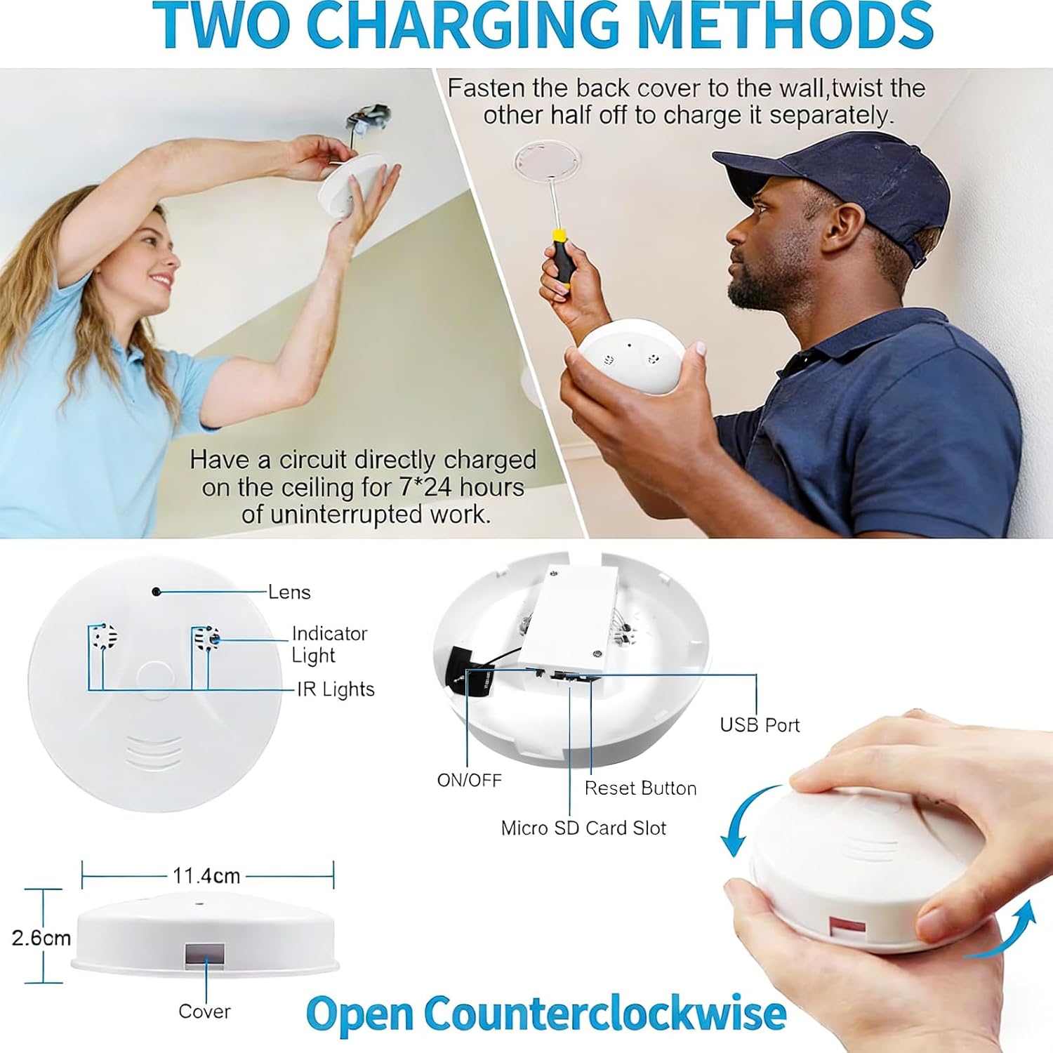 1080P HD Wireless WiFi Indoor Smoke Detector Camera – Nanny Cam for Home Security with App Control & Night Vision, Loop Recording, Easy to Install & Use, Ideal for Office, Garage & Shop