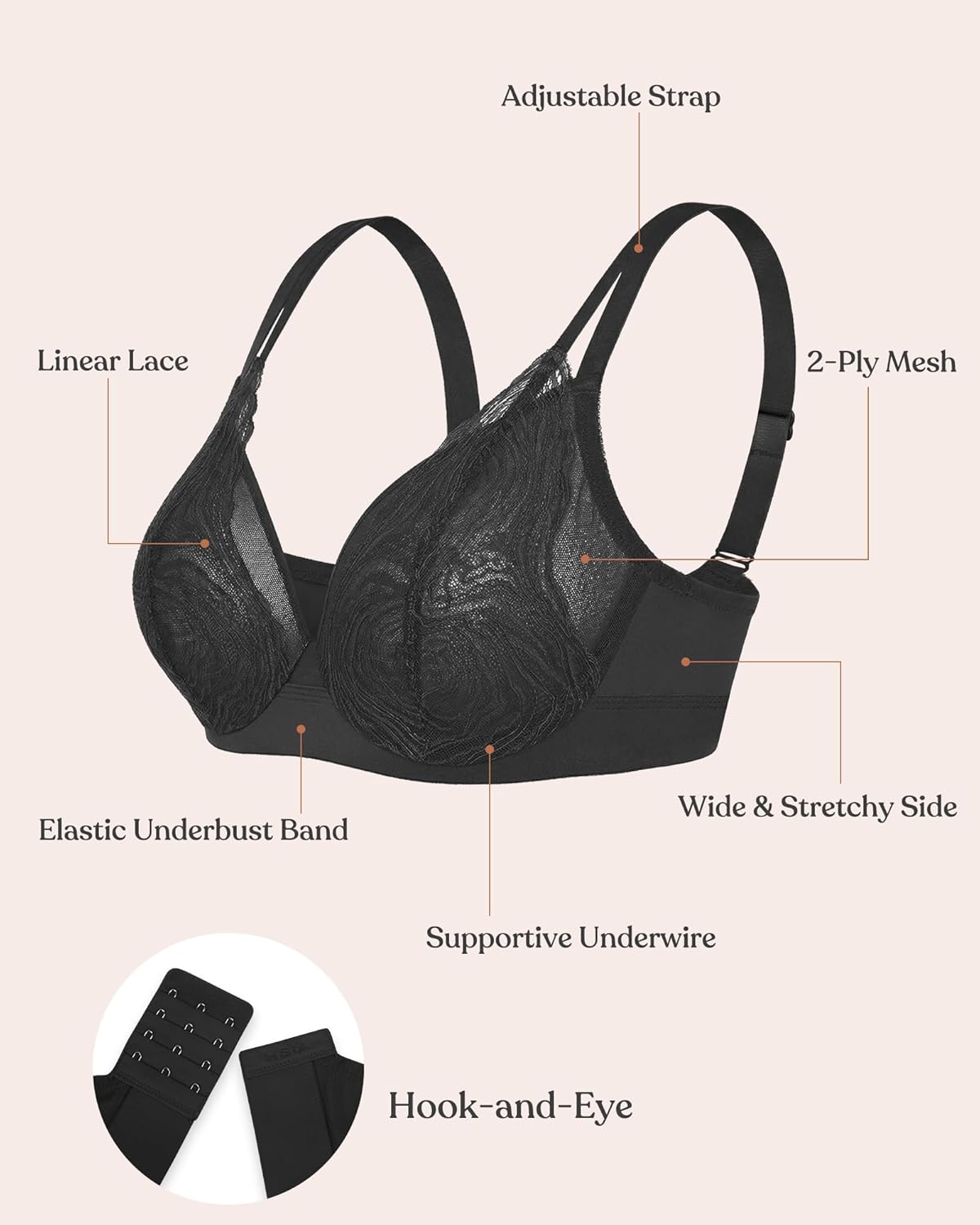 HSIA Minimizer Bras for Women Full Coverage Lace Plus Size Underwire Unlined Mesh Bra for Big Busted - Image 4