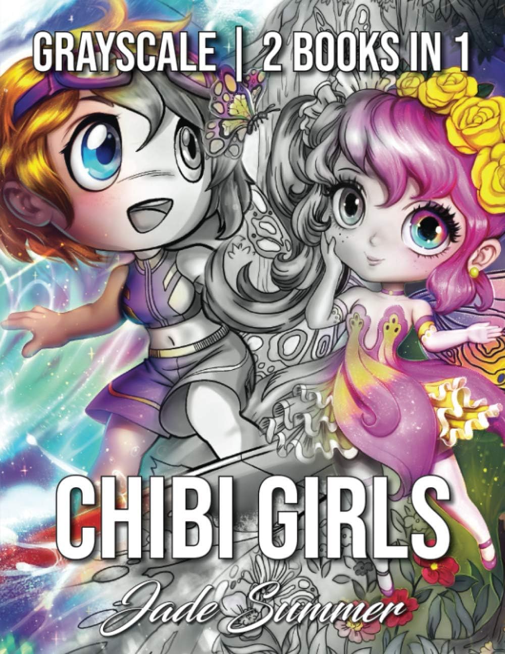 Chibi Girls Grayscale: An Adult Coloring Book Collection with Adorable Kawaii Characters, Lovable Manga Animals, and Delightful Fantasy Scenes Paperback – Large Print, 18 Feb. 2019