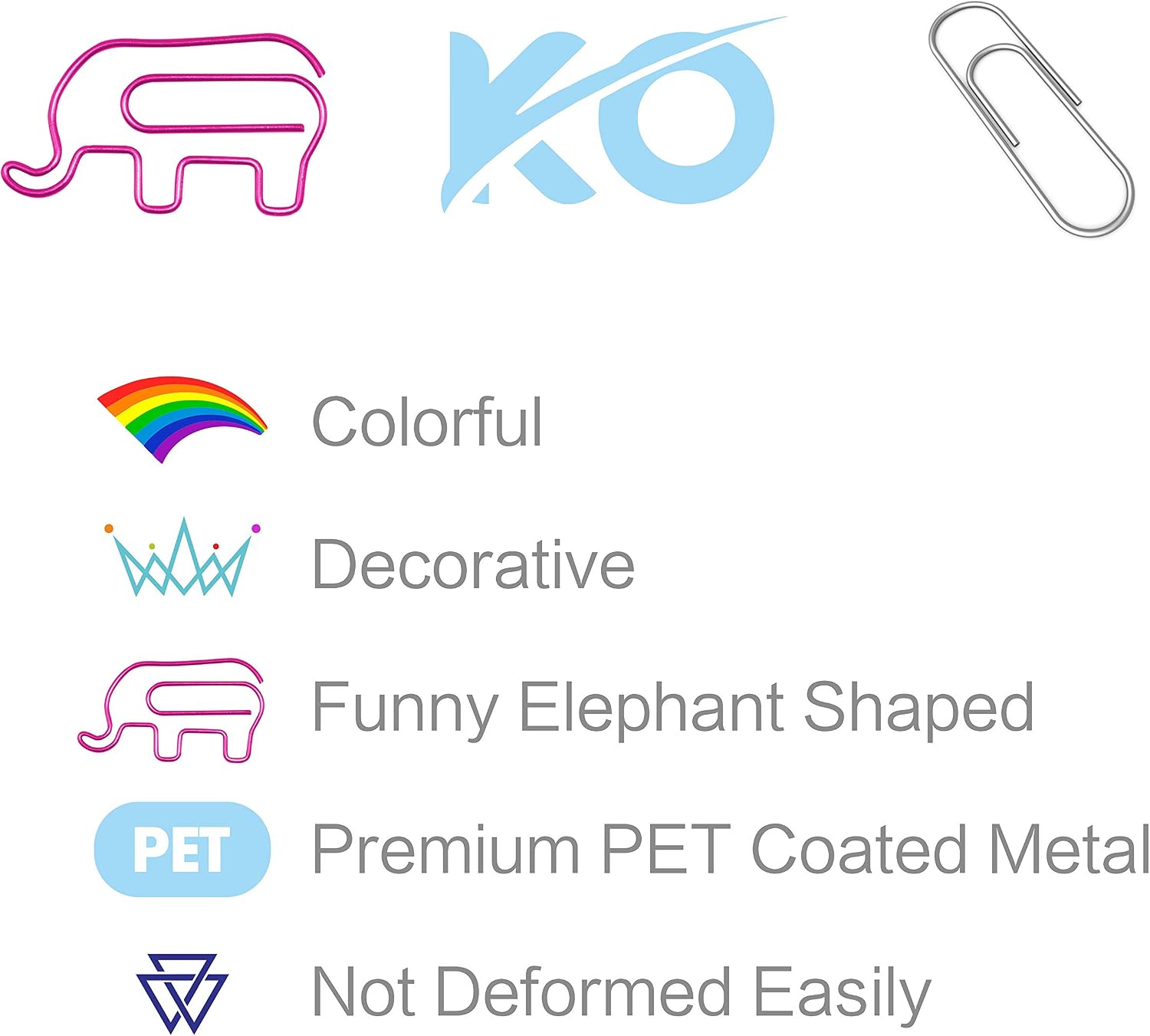 48 PCS Elephant Shaped Paper Clips,6 Colors in Gift Box for Students, Kids, Teachers