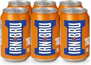 IRN-BRU Original Scottish Sparkling Soda, Citrus Flavored Carbonated Drink - Sparkling Flavored Soft Drink, 32 Flavor Recipe, 11.1 fl oz Cans, Pack of 6