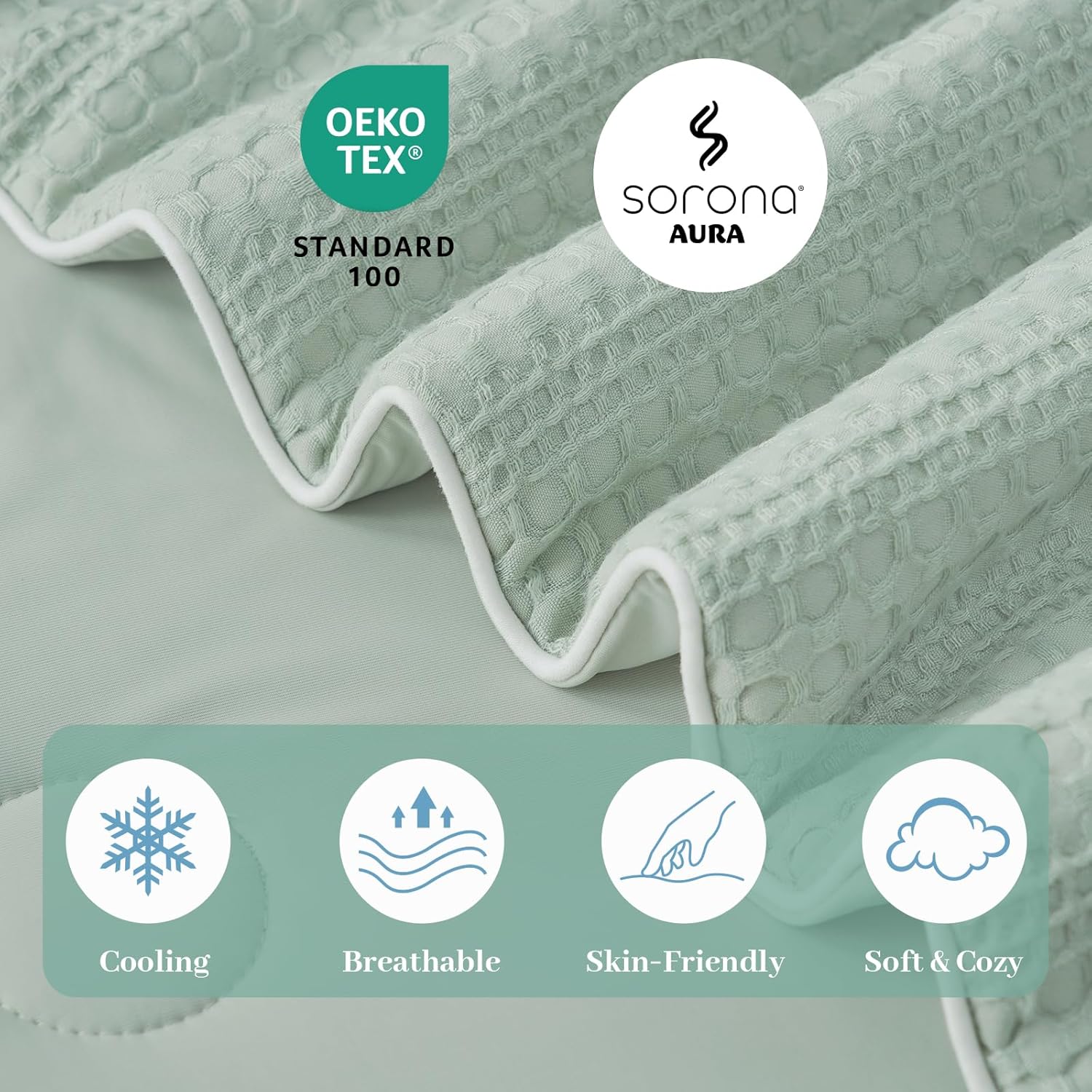 Amélie Home Waffle Cooling Comforter Queen Size, Q-Max 0.45 Reversible Lightweight Cooling Blanket for Hot Sleepers, Breathable Bedding for Night Sweats, 90"x90", Sage Green - Image 5