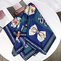 Vista 71 de Conjunto de bufanda de poliéster de gasa cuadrada de satén suave y grande para mujer, cuello de cabeza, multiuso, colores sólidos disponibles Azul