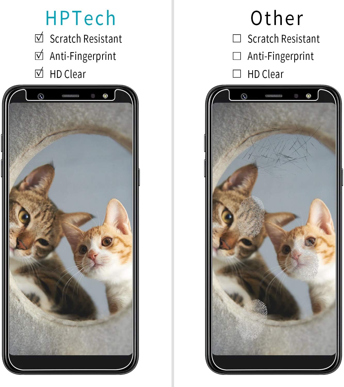 2-Pack HPTech Tempered Glass For Samsung Galaxy A6 2018 Screen Protector, Easy to Install, Bubble Free, 9H Hardness