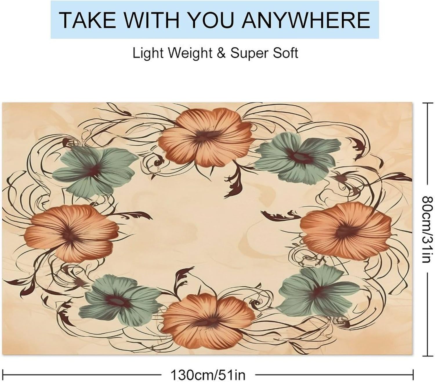 Swimming Towel, Floral Wreath Printed Fashion Towel,Portable Towel,Durable Towel