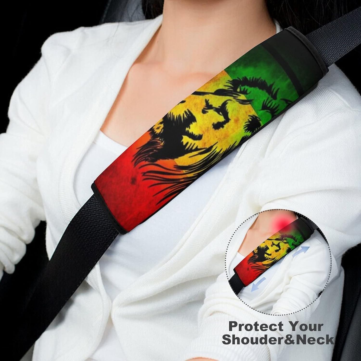 FunnyStar African Flag The Lion of Judah Rasta Rastafari Jamaica Car Seat Belt Pads Cover Shoulder Strap Comfortable Padded Protector for Car Bag : Automotive