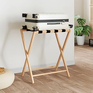 Gecheer Luggage Rack, Foldable Bamboo Storage Stand with Sturdy Straps, 27"
