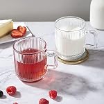 D.M DESIGN·MASTER [6 Pack, 12 OZ] - Premium Glass Coffee Mugs with Handle, Classic Vertical Stripes Tea Cup,Transparent Tea Glasses for Hot/Cold Beverages.