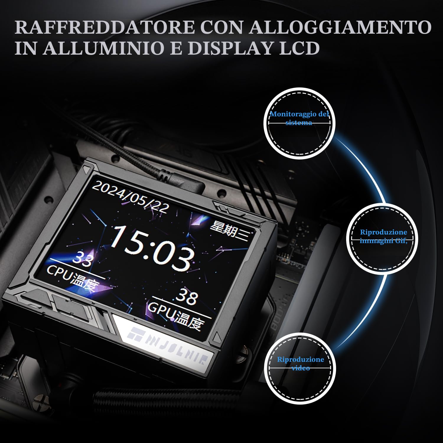 Thermalright Mjolnir Vision 360 ARGB Black-360mm AIO CPU Liquid Cooler, schermo LCD IPS con risoluzione 320x240, per AM5 e LGA1700/1851, schermo LCD assorbente magnetico da 3,5 pollici per immagini