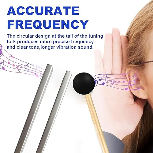 Miniatura 6 de Juego de diapasones BEAUTI4U Solfeggio para curación, 174 Hz 285 Hz 396 Hz 417 Hz 528 Hz 639 Hz 741Hz 852Hz 963Hz con martillo de silicona y bolsa