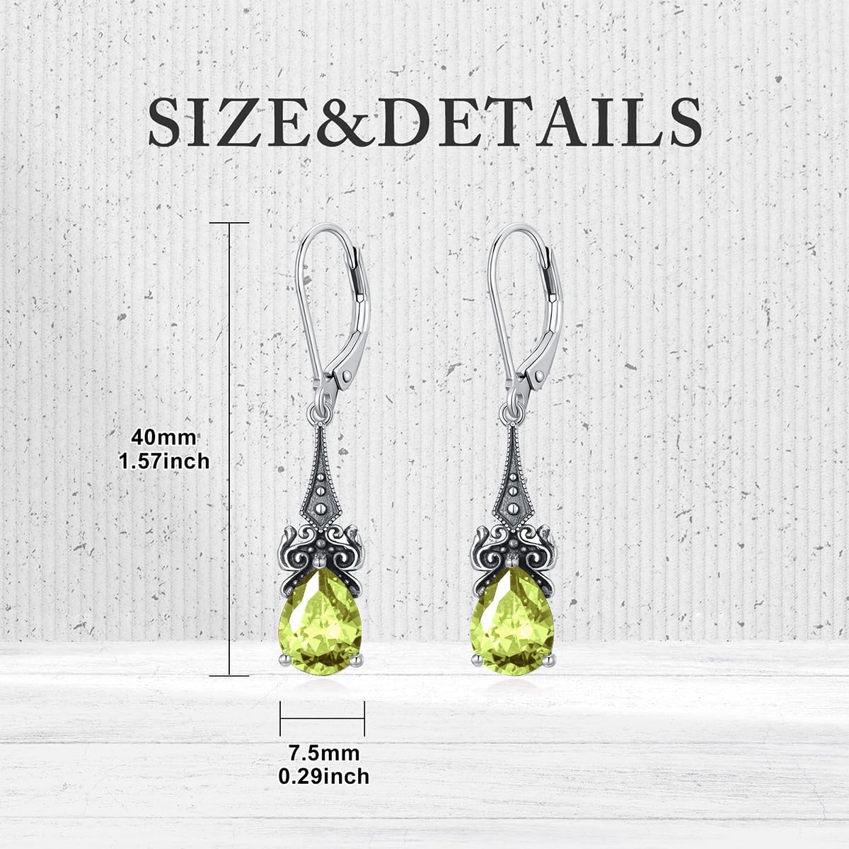 925 Sterling Silver Classic Elegant Vintage Dangle Drop Earrings 10mm Teardrop 12 Months Birthstone Jewelry Gifts for Women - Image 5
