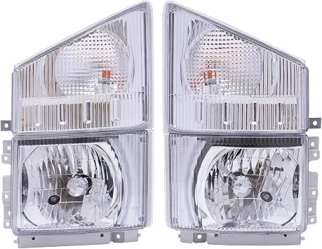 Headlight for 2008-2020 ISUZU NPR NPR-HD NQR NRR, Left Driver and Right Passenger Side Headlights Replacement with Corner Lamp OEM 8975851702, 8975851712 A Pair 2008-2020 Isuzu NPR-A Pair