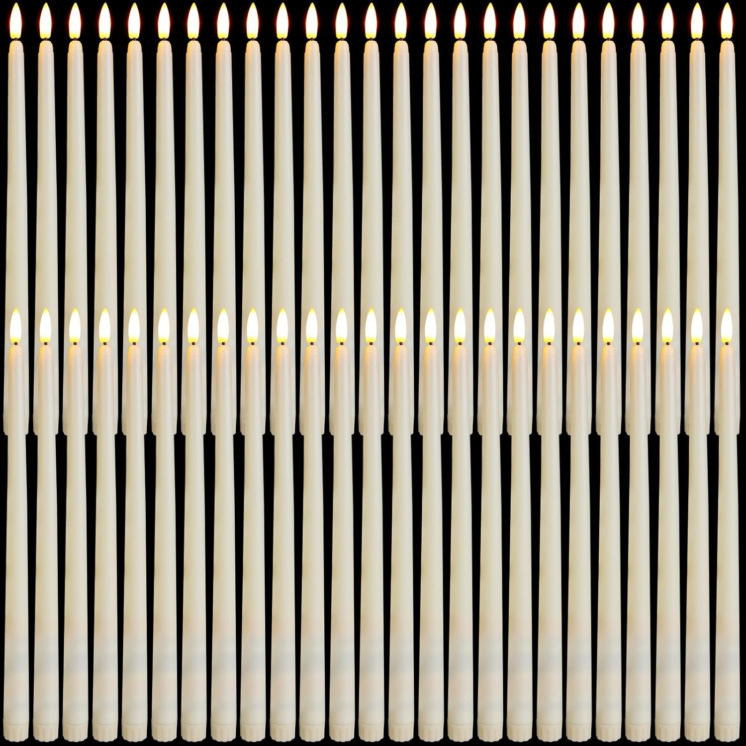 Baquler 50 Pcs Flameless Taper Candles Battery Operated Bulk 12.4 Ivory LED Taper Candles Flickering LED Candlesticks for Wedding Advent Halloween Christmas Party Decor