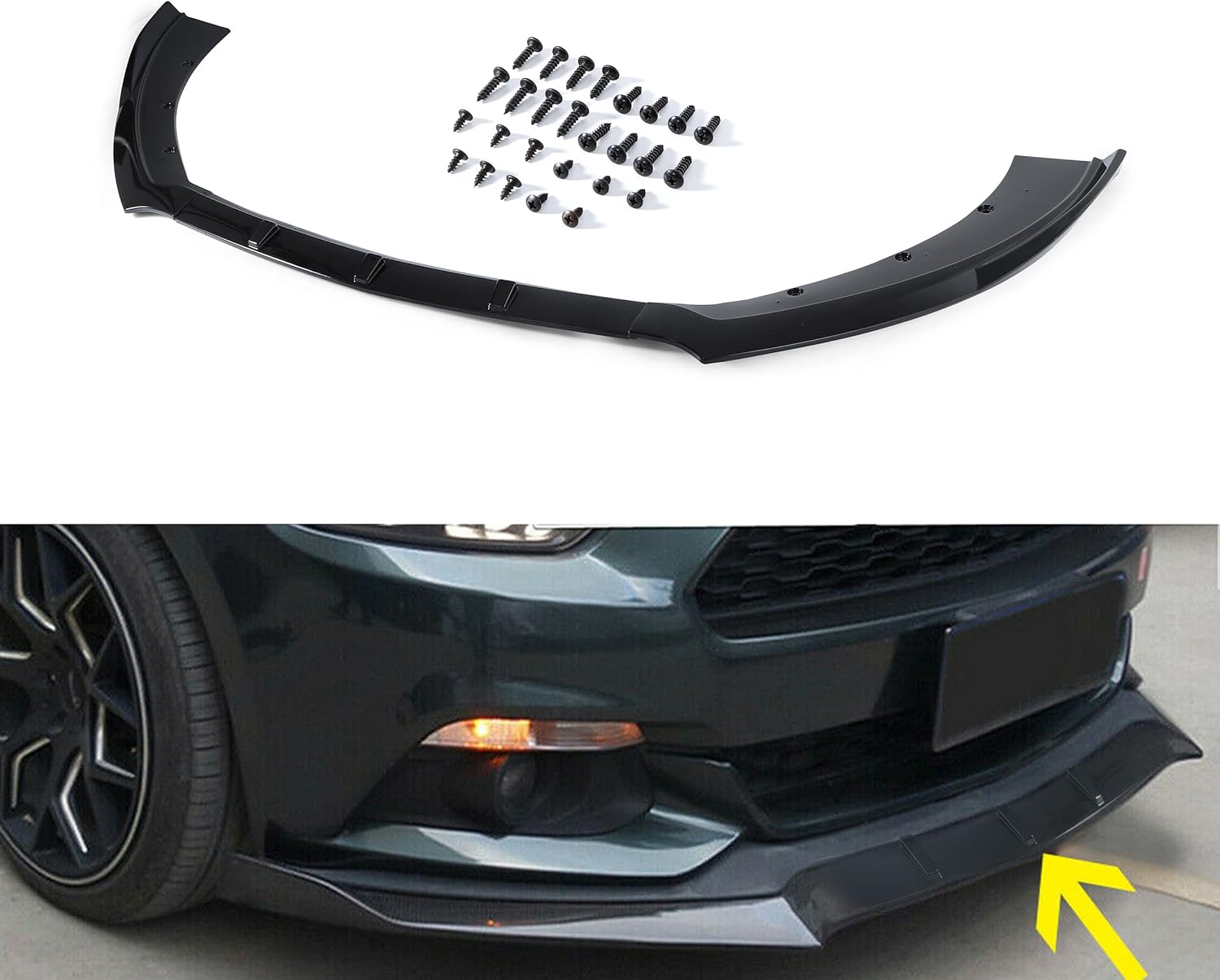 ZXMOTO Front Bumper Lip Chin Spoiler ABS Front Bumper Lip Body Kit 3PCS Black Front Bumper Spoiler Splitter for 2015 2016 2017 Ford Mustang