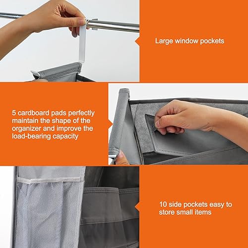 Miniatura 3 de Fixwal Organizador para colgar sobre la puerta, 5 estantes, organizador de baño y almacenamiento con 2 ganchos de metal grandes y 12 bolsillos para