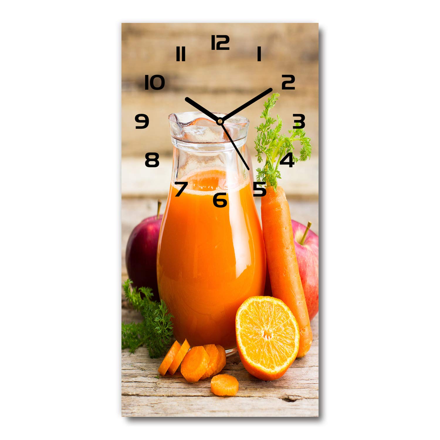 Horloge en verre 30x60cm Tulup, pendule silencieuse sur pied pour salon design motif jus de fruits