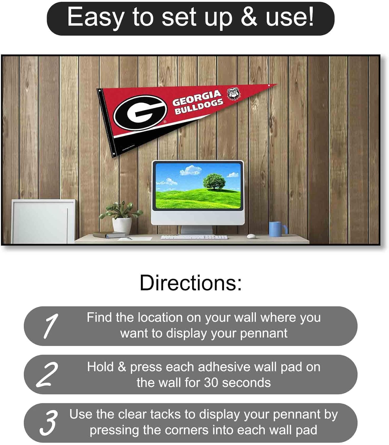 Georgia Bulldogs Pennant Flag and Wall Tack Mount Pads