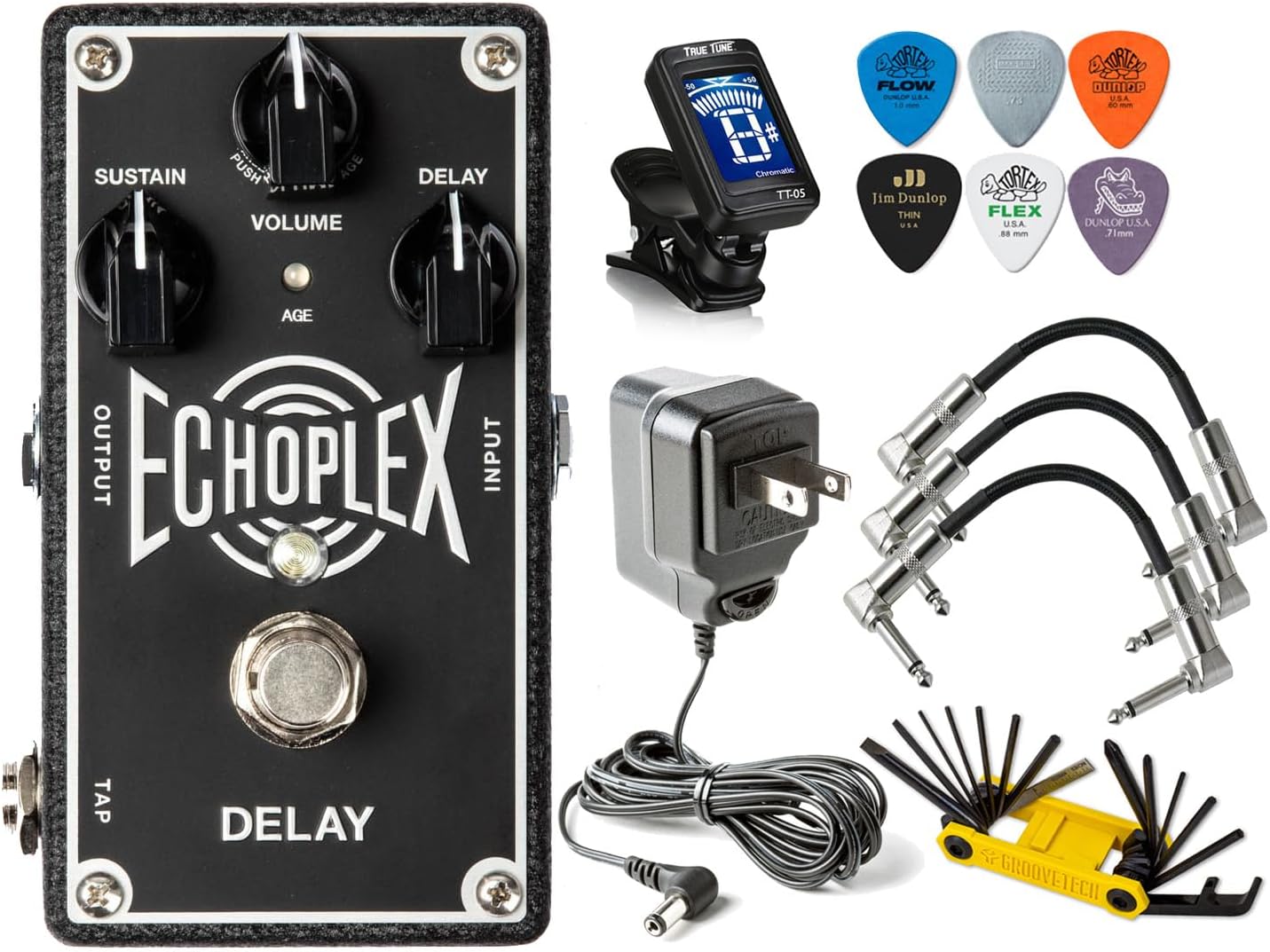 Echoplex EP103 Delay Pedal by Dunlop EP-3 Tape Echo Effects With Tonebird Multi-tool, 3 Patch Cable, MXR ECB003 Power Supply, Tuner, Picks Bundle