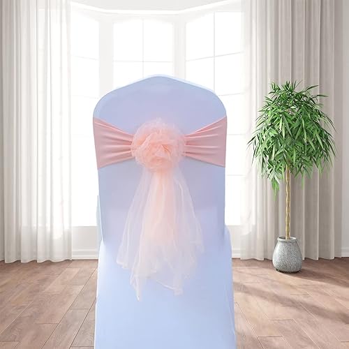 Vista 11 de Paquete de 6 bandas elásticas de elastano para silla, cinta de organza floral para boda, fiesta, cumpleaños, baile, fiesta, celebración, decoración