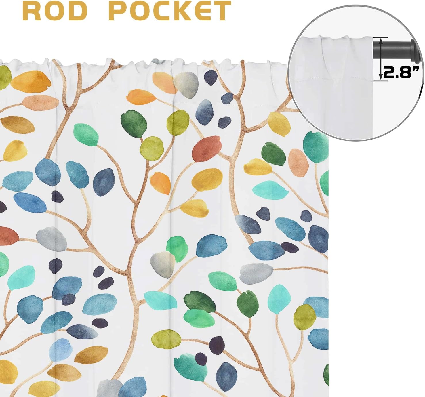 Boho Floral Kitchen Valance, Colorful Topper Curtain, 52 x 18 Inch