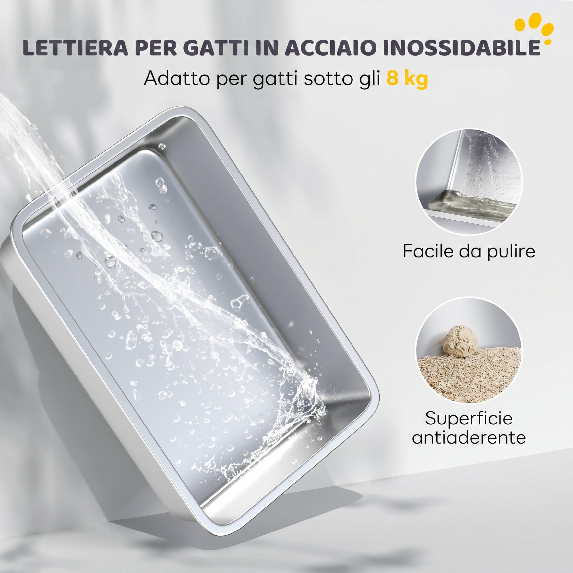 PawHut Lettiera Gatto Chiusa in Acciaio Inox con Coperchio, Toilette per Gatti Grandi, Entrata Frontale e Uscita Superiore, Paletta, Sacchetto Deodorante, Facile da Pulire, Grigio Chiaro