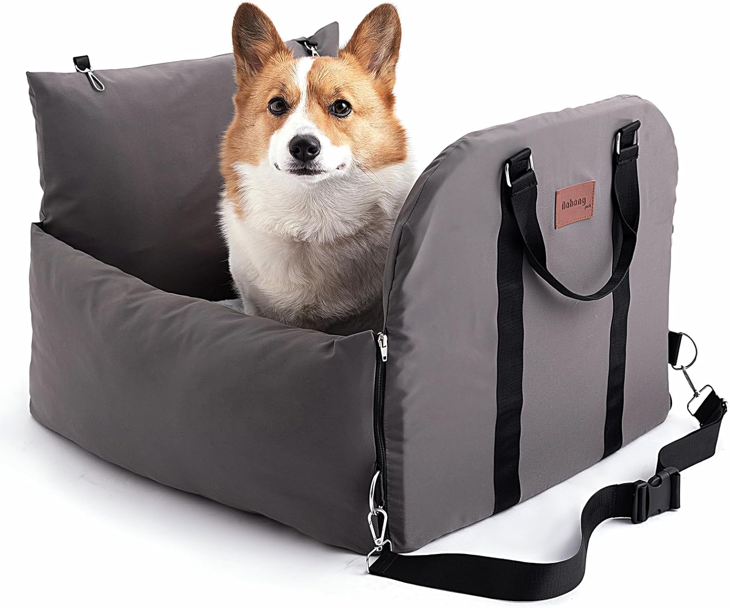 Dog Car Seat - Scratch Resistant, Washable & Waterproof Booster Seat with Clip-On Safety Leash, Portable Dog Travel Carrier Bed up to 25lbs (Grey)