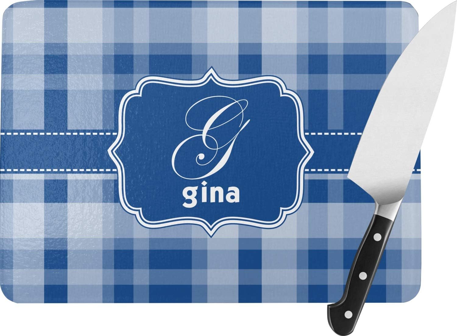 Personalized Plaid Rectangular Glass Cutting Board Large