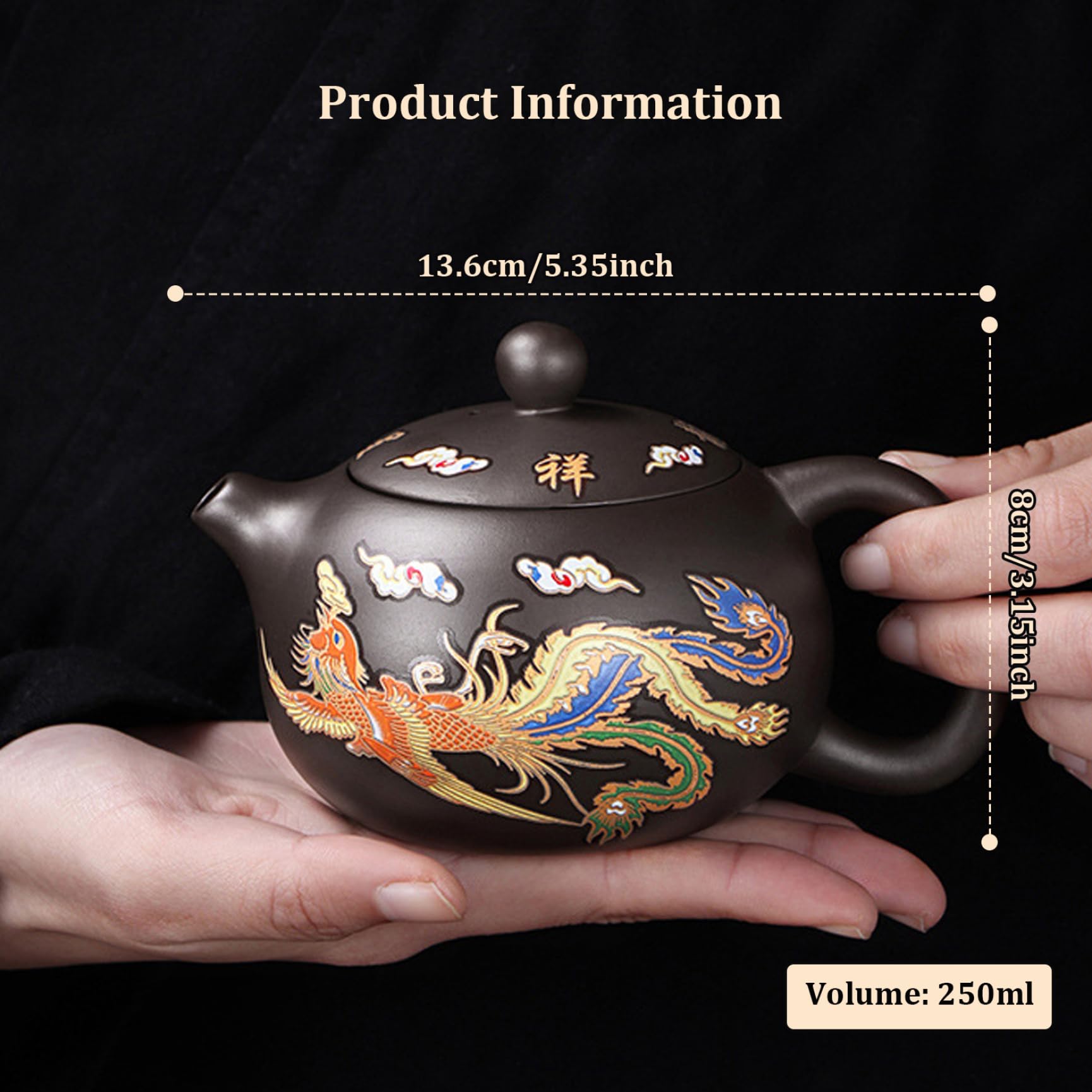 Keramik -Teekanne Drache und Phoenix Chinesische Teekannenfarbe Kung Fu Tea Pot mit Griff und Infuser 250 ml breiter Mund Mund Traditioneller Keramik -Tee -Tee -Geschenk, Schaumstoffverpackung