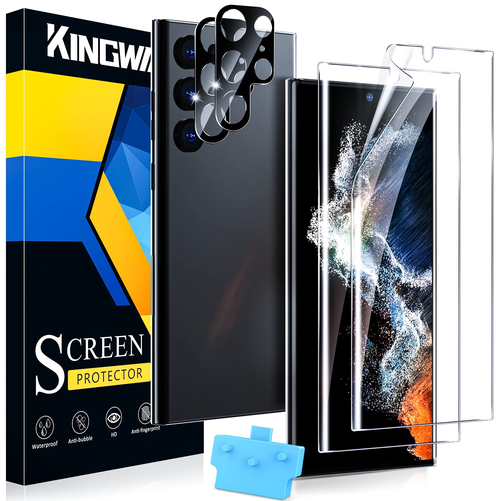 2+2 Pack KINGWING Compatible for Samsung Galaxy S22 Ultra 5G 6.8in Screen Protector Not Glass and Camera Lens Protector,2 pcs Screen Protector and 2 pcs Camera Protector for Samsung S22 Ultra, Clear