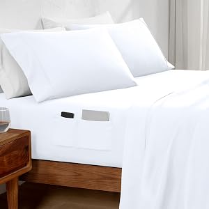 Bare Home Full Sheet Set Dual Pocket - 1800 Ultra-Soft Microfiber Bed Sheets - Double Brushed - Deep Pocket - Bedding Sheets & Pillowcases (Full, White)