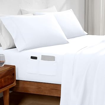 Bare Home Queen Sheet Set Storage Pocket - 1800 Ultra-Soft Microfiber Bed Sheets - Double Brushed - Deep Pocket - Bedding Sheets & Pillowcases Queen, White
