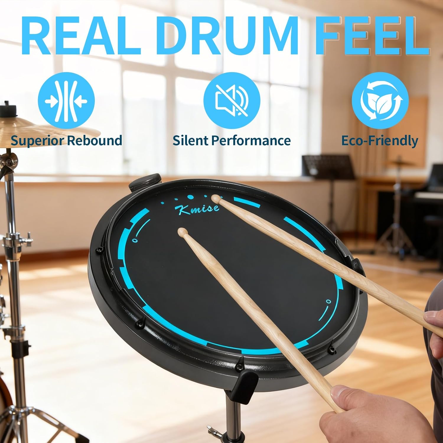 Drum Practice Pad, Horse Quiet 12 Inches Drum Pad Exercise Drumming Pads Kit Set Snare Drum Stand Devices Built-in Steel Balls for Professional Beginner Adult Drummer with Drum Sticks