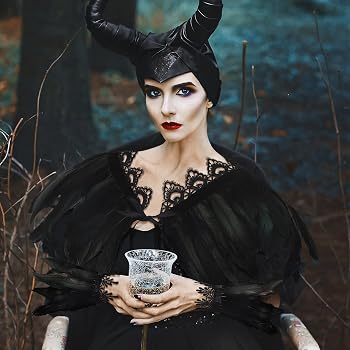 Capa De Plumas Gótica Con Puños Y Boa – Disfraz De Maléfica Para Halloween, Carnaval Y Fiestas De Cosplay, Unisex