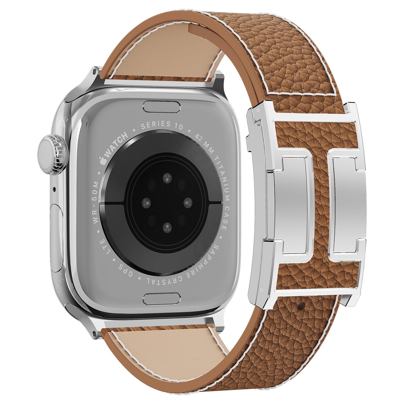 Leather Watch Band with Magnetic Buckle,Dressy Apple Watch Ultra Leather Band Rugged Durable Replacement Strap for Men & Women — view 25
