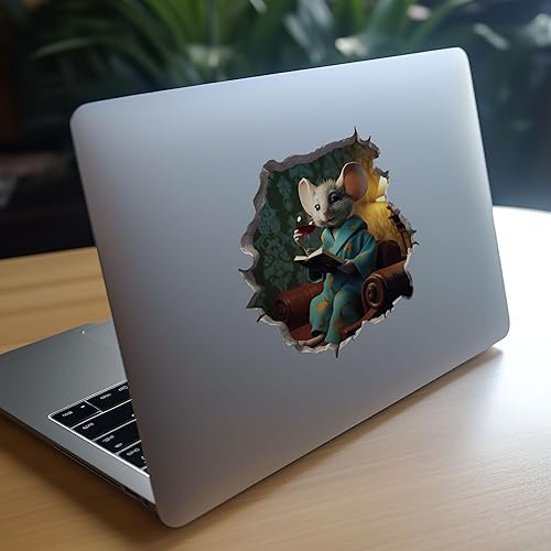 Miniatura 8 de Calcomanía de pared 3D con agujero de ratón con diseño de vino y libro mí